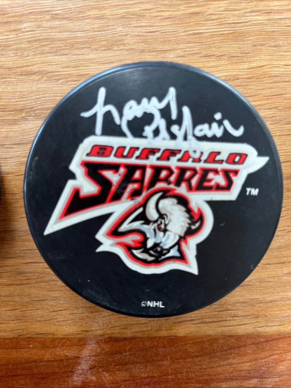 Larry Playfair Buffalo Sabres NHL Hockey Signed Autograph Puck